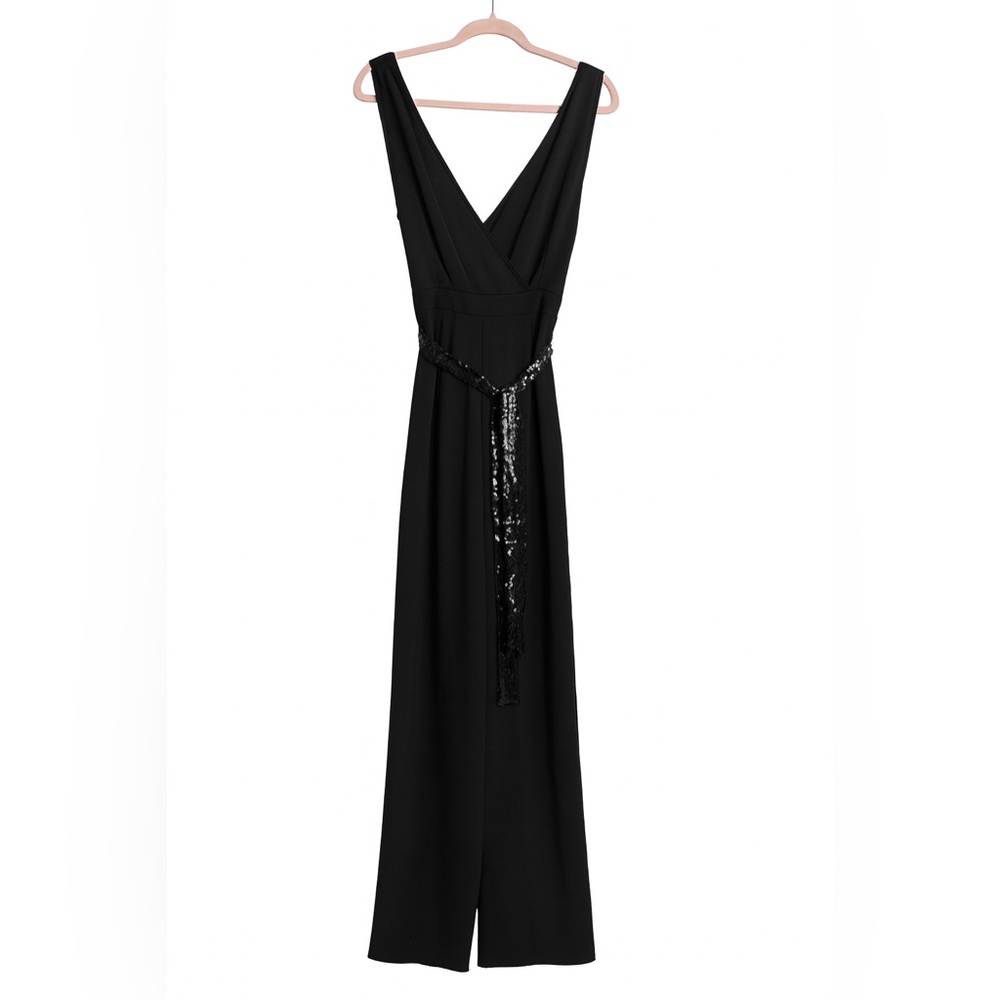Nasty Gal Black V-Neck Jumpsuit with Sequin belt